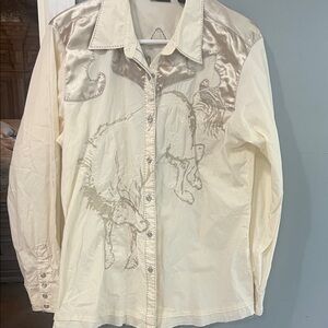 Wrangler Cream Button Down Shirt with Silver Accents